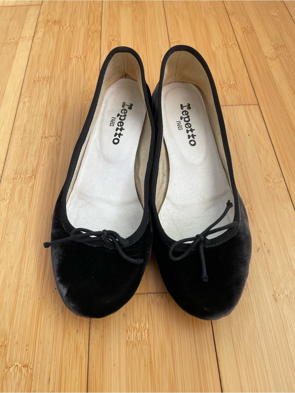 Repetto Black Velvet Ballet Flats with Bow - Picture 5 of 9